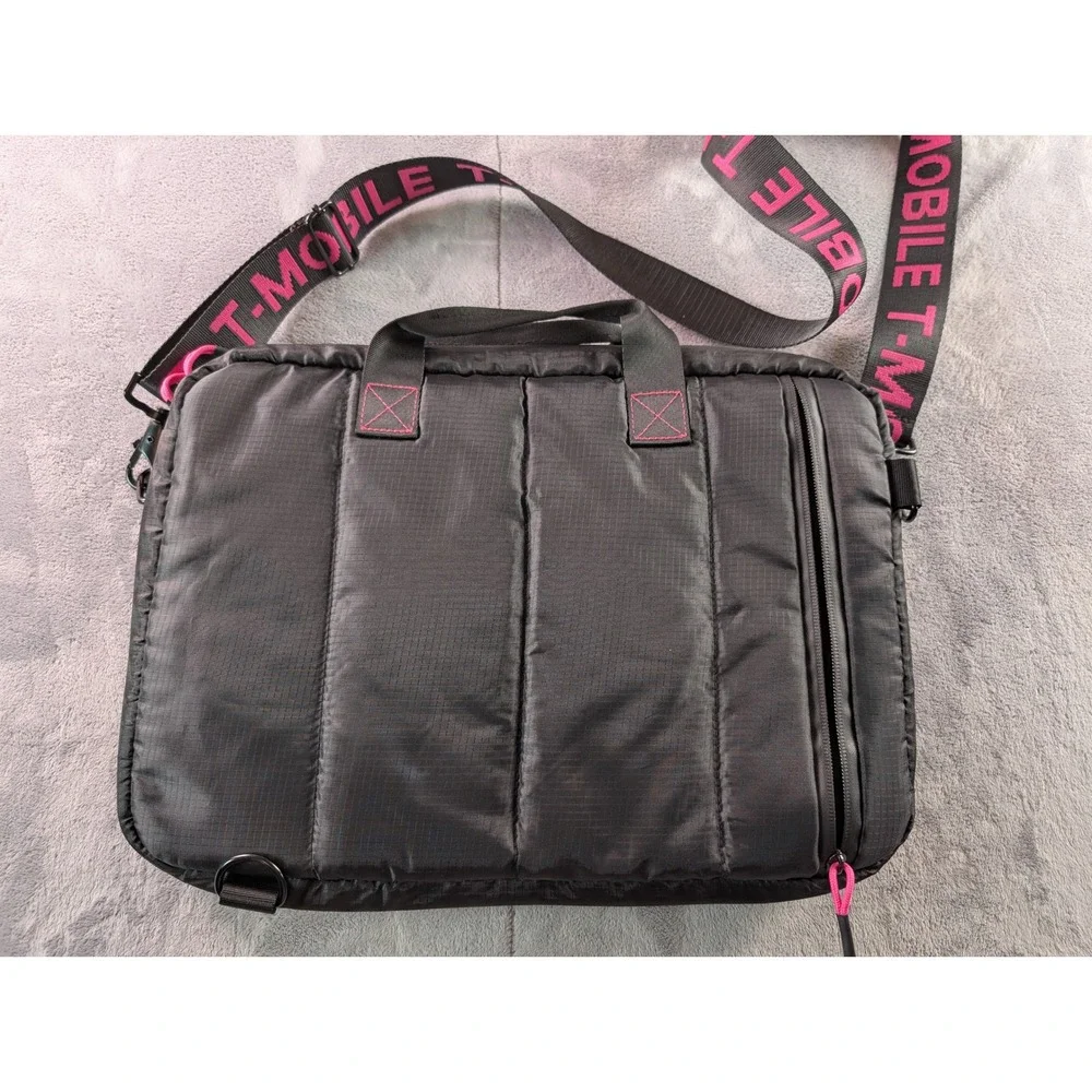 T-Mobile Branded Laptop Messenger Bag Black Magenta Quilted Ripstop Crossbody